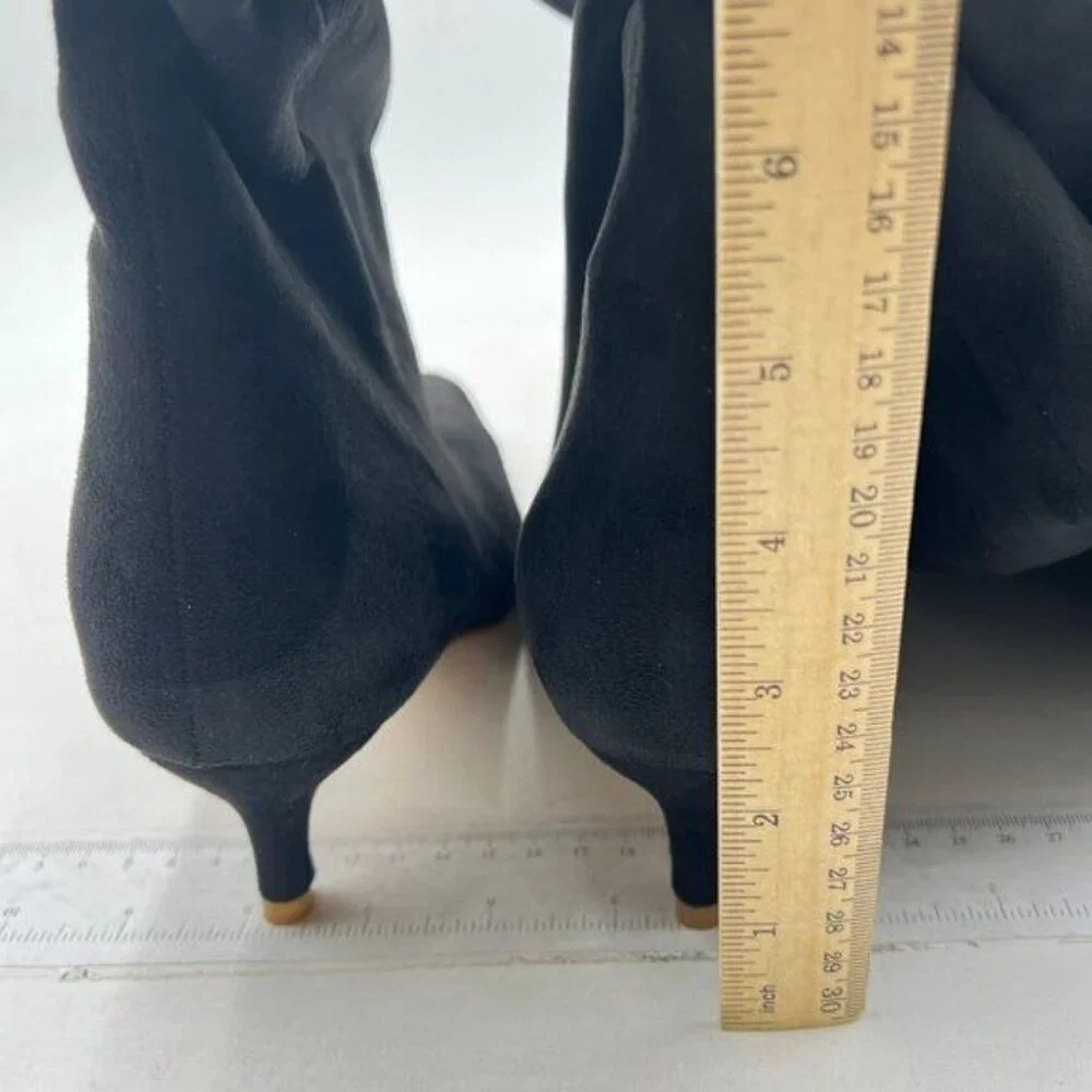 Black Women Stretchy Knee High Boots Closed Toe Kitten Heels Winter Long Boots